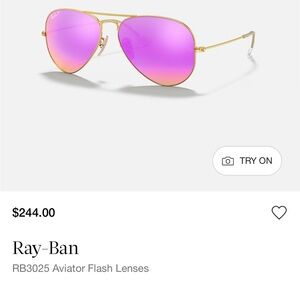 Ray-Ban flash Aviator Sunglasses with Pink Lenses and Gold Frame